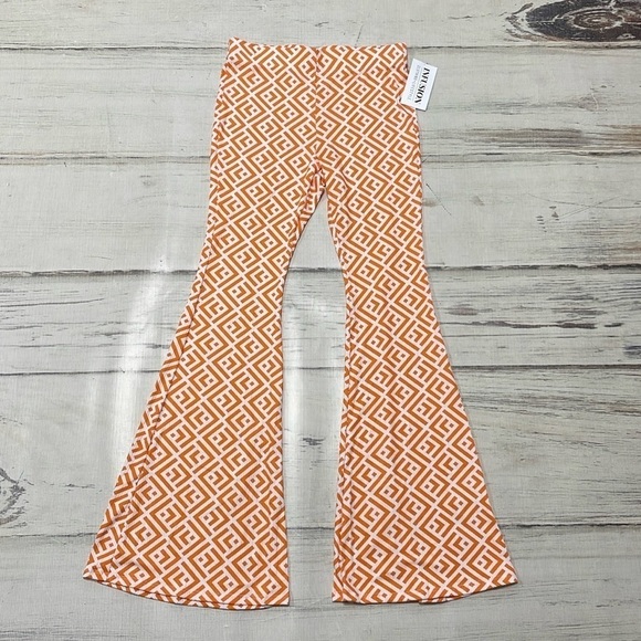 Ces Femme Pants Womens Small Orange You Glad NWT Pattern Bootcut Geometric - Picture 3 of 11